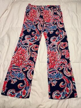 Lilly Pulitzer Navy Multicolor Floral Print Wide Leg Palazzo Pant Size Large